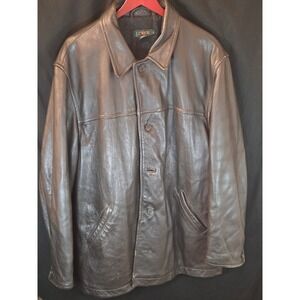 J Crew Vintage Mens Brown Leather Button Front Lined Jacket Size L